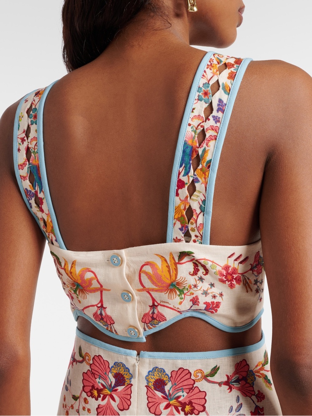FARM Rio Cream Mini Dress with Pink & Orange Floral Embroidery - Picture 6 of 9